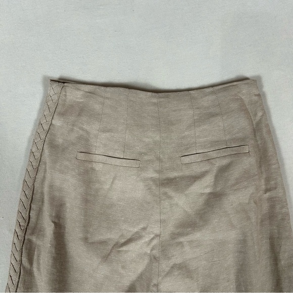 Jason Wu Wide Leg Linen Pants Womens 2 Beige High Rise Crop Braided Detail - Picture 5 of 12